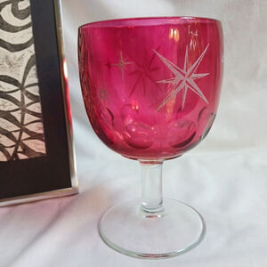Bartlett Collins Red Starburst Thumbprint Glass Goblet